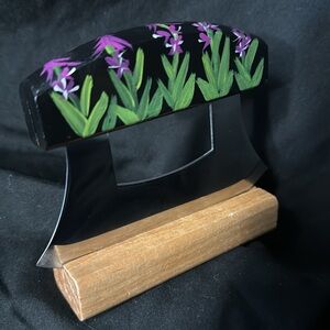 Hand Painted Ulu Knife with Stand Alaska Fireweed